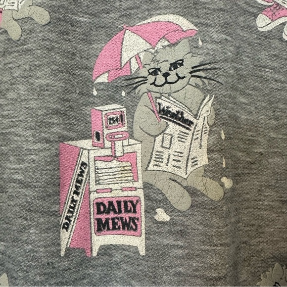 Vintage Spumoni Novelty Cats Reading Sweatshirt Womens Medium Gray White Pink - Picture 4 of 12